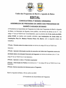 EDITAL- 2ºSessão Ordinaria da Assembleia de Freguesia de Barrô e Aguada de Baixo